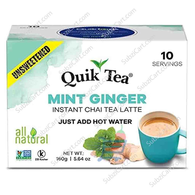 Quik Tea Unsweetened Mint Ginger Instant Chai, 160Grams