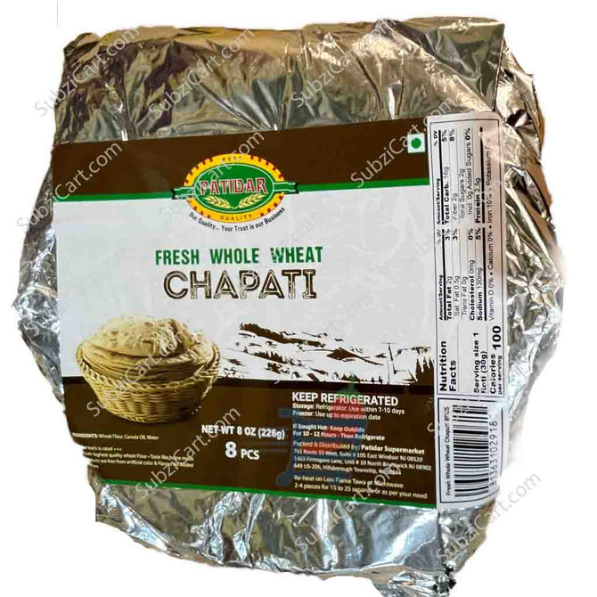 Store brand Fresh Whole Wheat Chapati, 226 Grams(8 PCS)