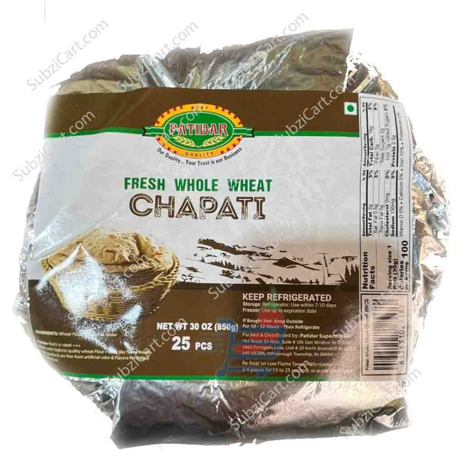 Store brand Fresh Whole Wheat Chapati, 850 Grams(25 PCS)