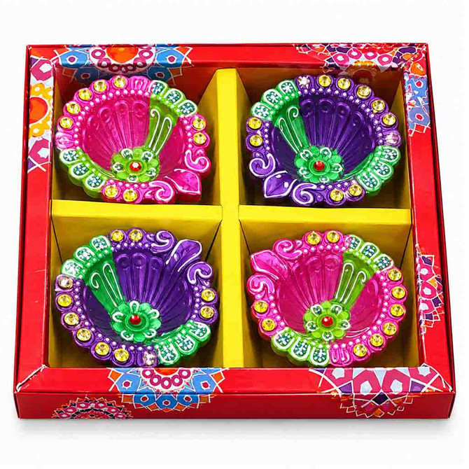 Diwali Diyas Flower Designed,  4 Count