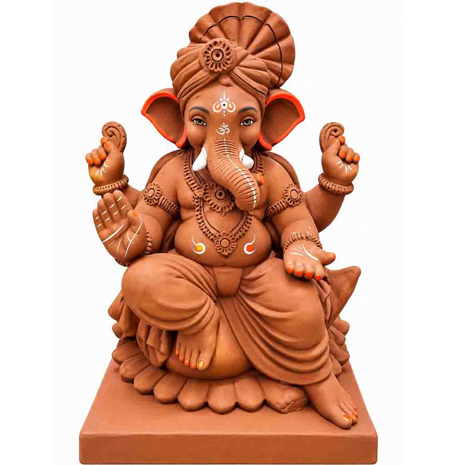 Traditional Terracotta Ganesha Idol – Seated Lord Ganesha, 22–24 Inch