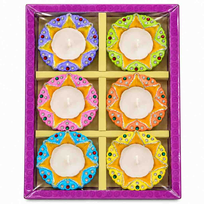 Decorative Multicolor Lotus Tealight Candle Set – 6 Pcs