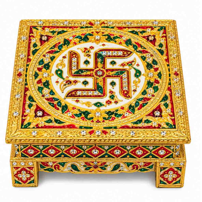 Decorative Pooja Chowki – Swastik, 1 Pc