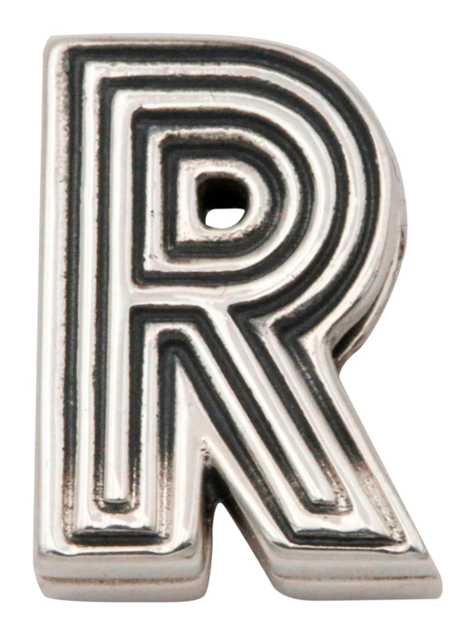 Charm with letter R in silver with stones
