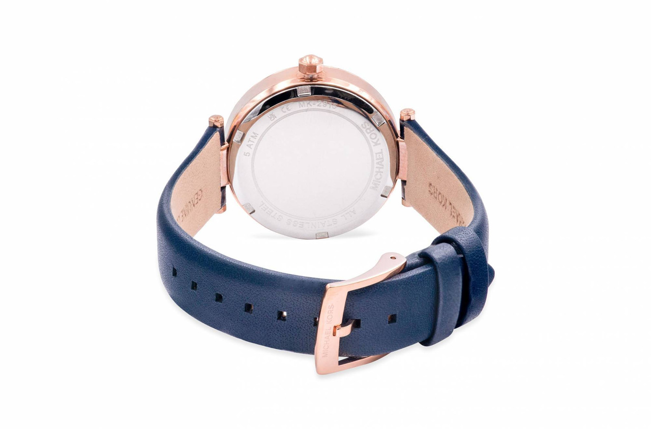 Michael Kors Parker White Dial Navy Blue Leather Strap Watch for Women