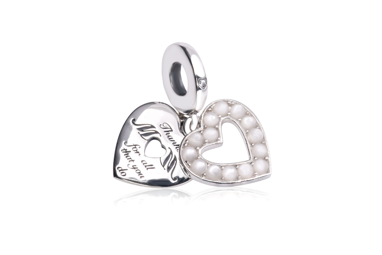 Pandora Pearlescent White Heart Double Dangle Charm 792649C01