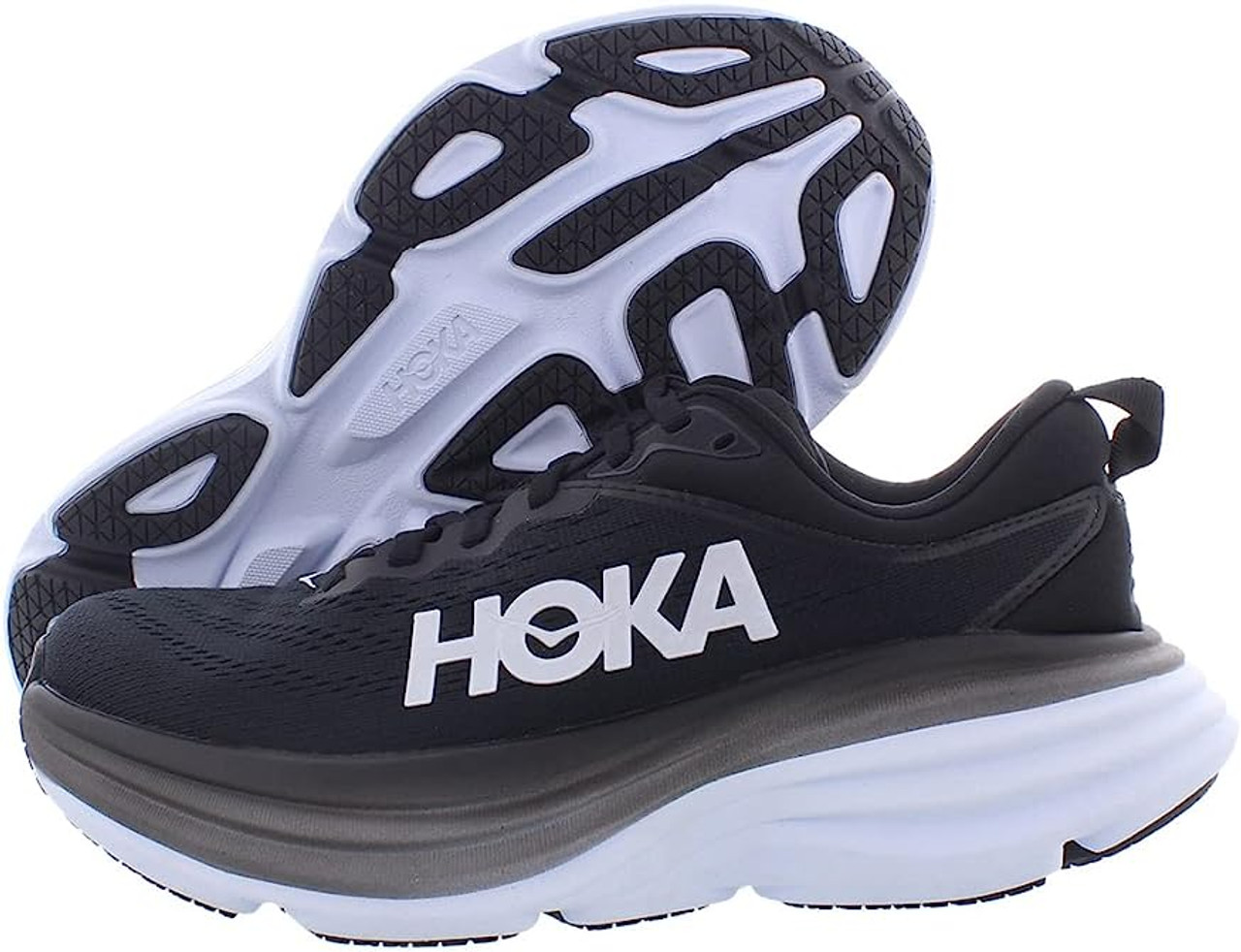 HOKA ONE Bondi 8 Womens Running Shoes - Black/White - Jacob Time Inc