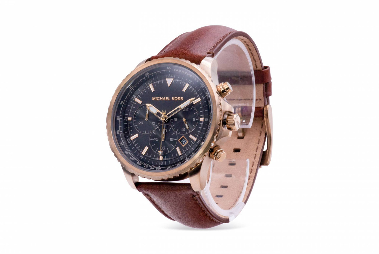 Michael Kors Cortlandt Chronograph Brown Leather Mens Watch MK8906