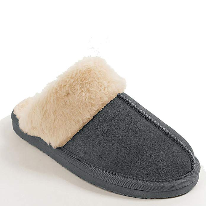 Minnetonka Womens Chesney Fur Lined Slippers Charcoal Size