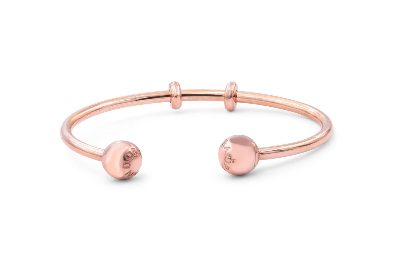 Pandora Open Bangle In Pandora Rose With Silicone Stoppers And