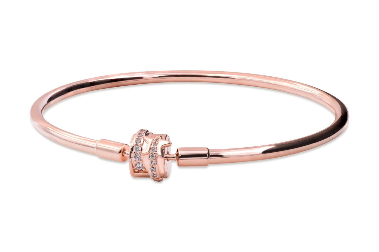 Pandora Moments Cubic Zirconia 14K Rose Gold-Plated Sparkling Shooting Star  Clasp Bangle Bracelet