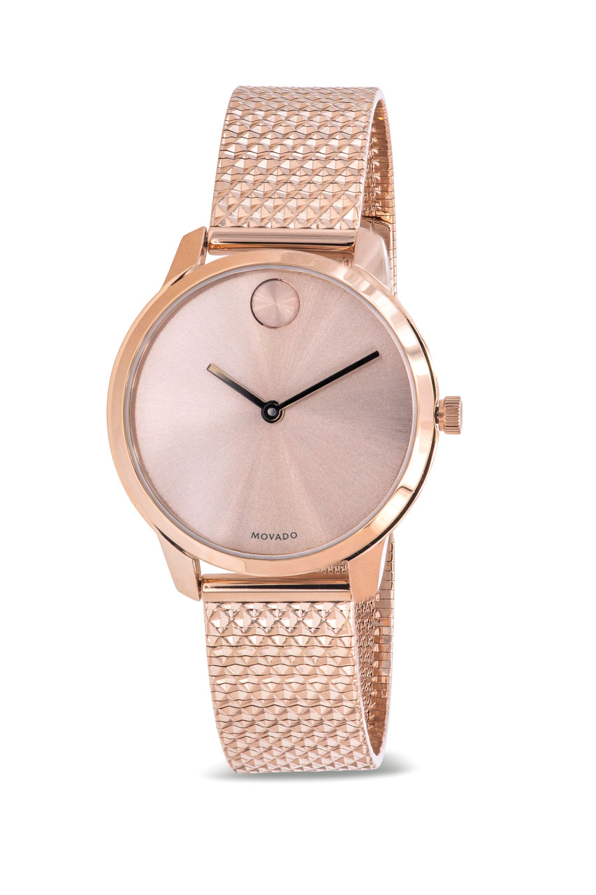 Movado Bold Crystal Pave Rose Gold Dial Rose Gold Steel Strap Watch For Women - 3600493