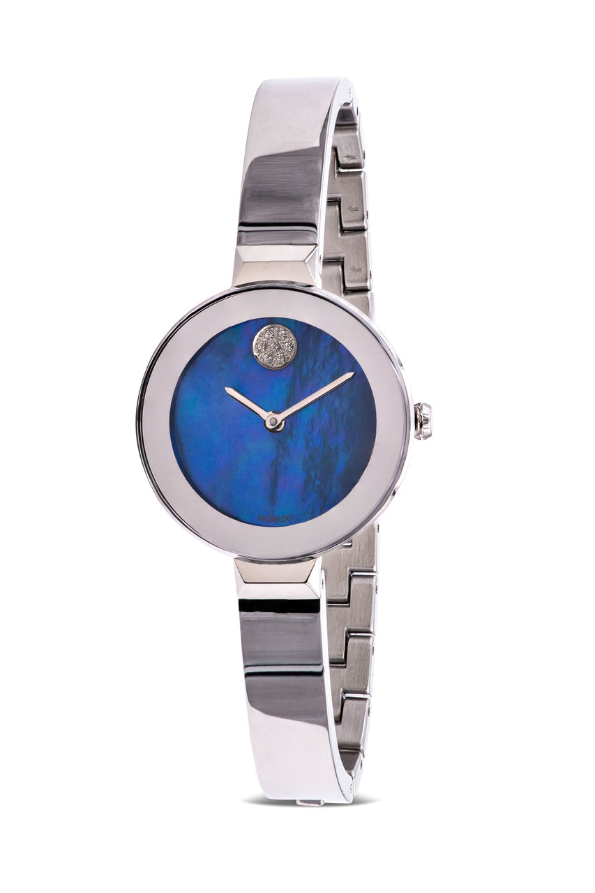 Movado Bold S-Steel Diamond Dial Bangle Ladies Watch 3600670