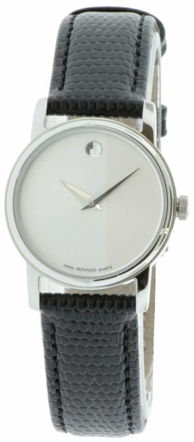 Womens Movado Silver Leather Band Watch Movado Museum Silver Dial Black Leather Strap Watch For Women main image 3
