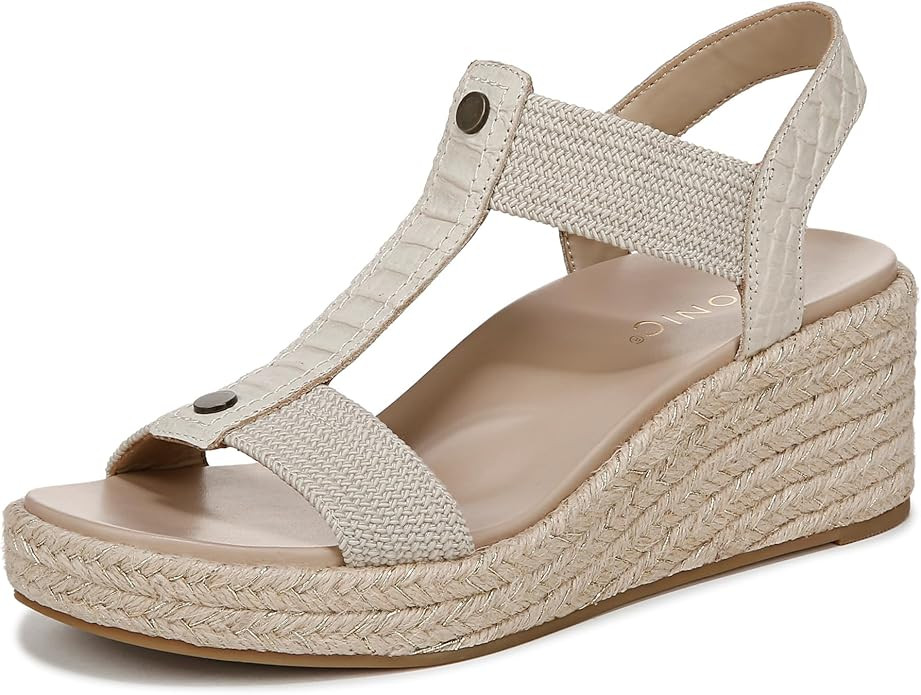 VIONIC Womens Calera Espadrille Wedge Sandal - Cream Snake Leather