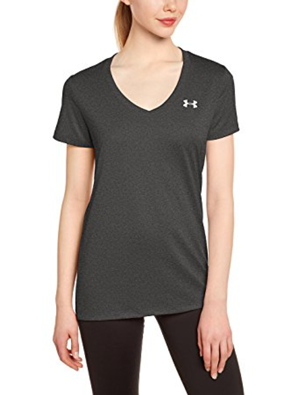 Under Armour Womens Tech V-Neck - M - Carbon Heather/Metallic