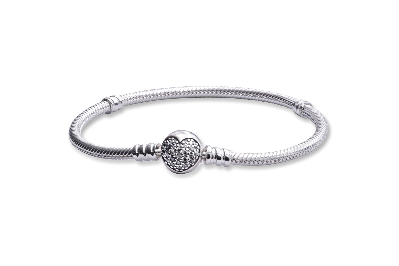 Pandora Moments Cubic Zirconia Sparkling Infinity Heart Clasp Snake Chain Bracelet - Silver