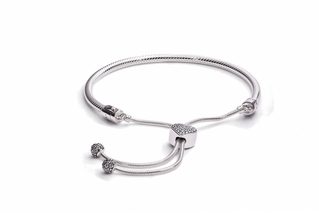 Pandora Moments Pave Heart Clasp Snake Chain Slider Bracelet - 598699C01-2