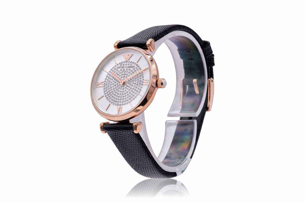 Emporio Armani Rose Gold-Tone Leather Ladies Watch AR11387