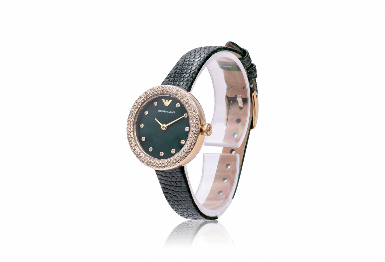 Emporio Armani Gold-Tone Green Leather Ladies Watch AR11419