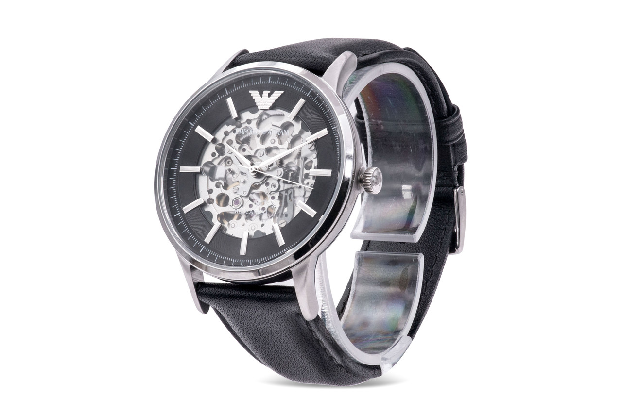 【美品】EMPORIO ARMANI スケルトン レザー ブラックAR60038 美品】EMPORIO ARMANI スケルトン レザー ブラックAR60038