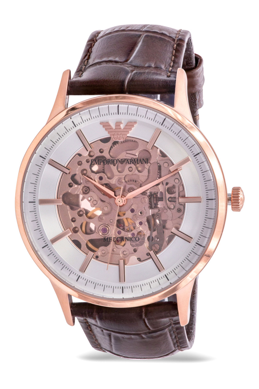 Emporio Armani Brown Leather Automatic Mens Watch AR60039