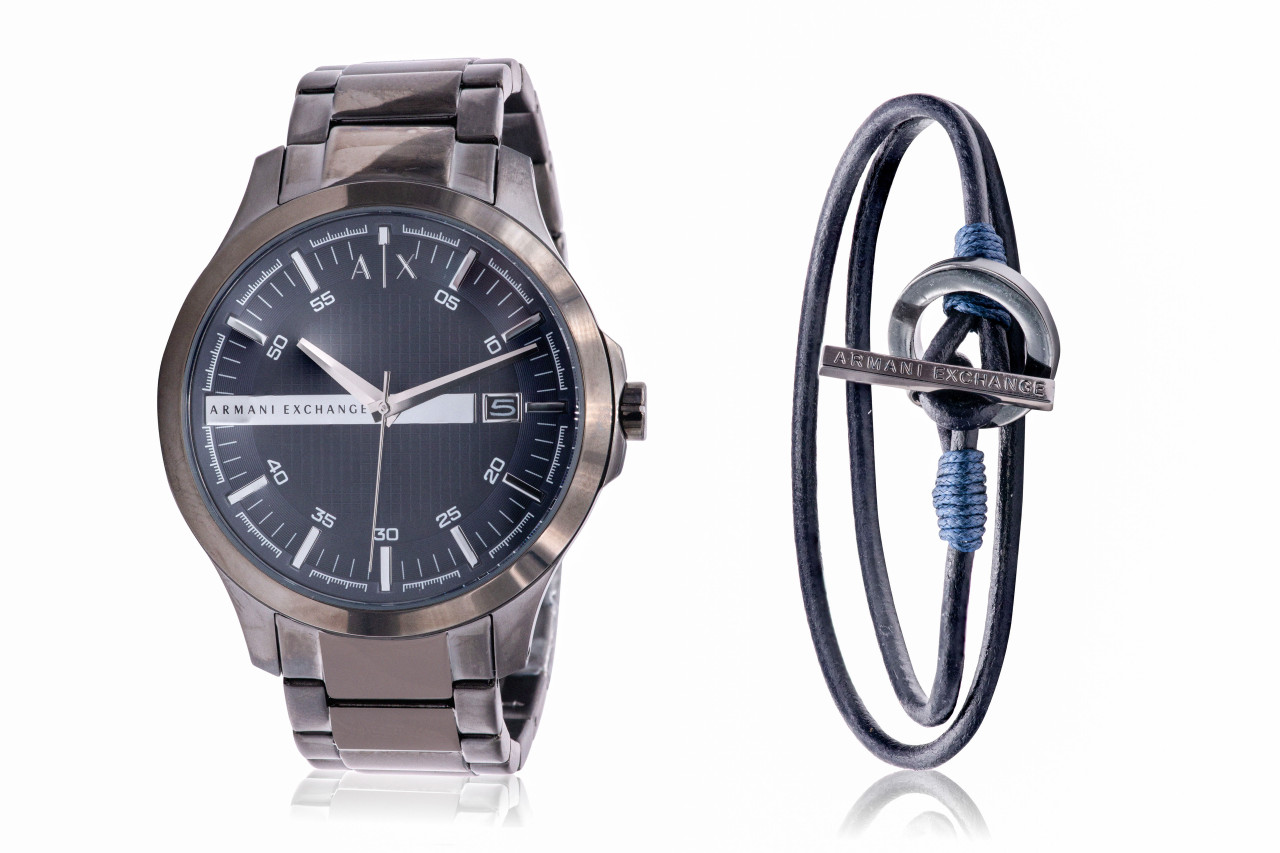 Armani Exchange Gunmetal Watch and Bracelet Gift Set AX7127 - Jacob Time Inc