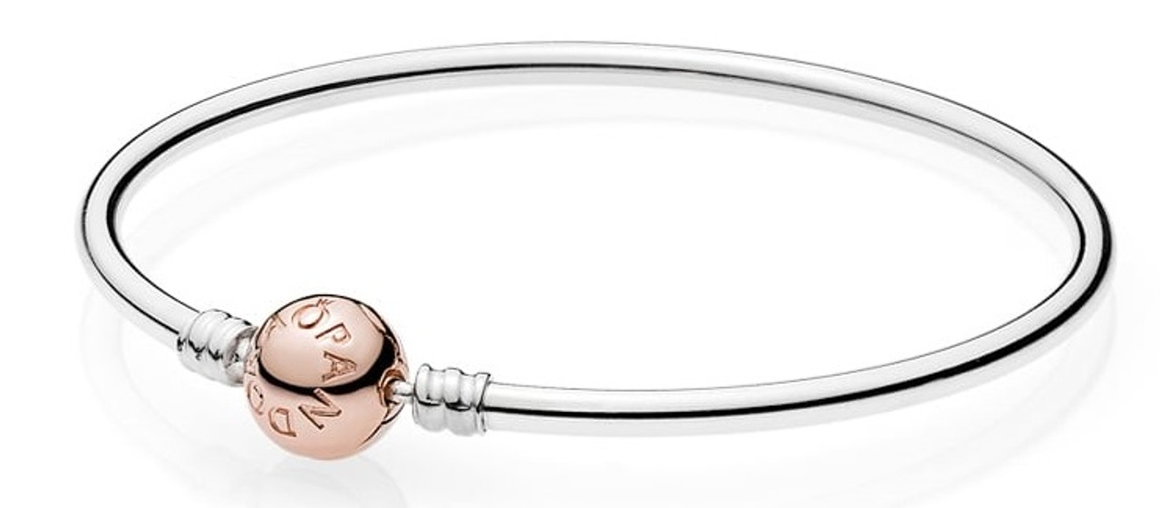 Pandora Moments Silver Bangle with PANDORA Rose Clasp - 19