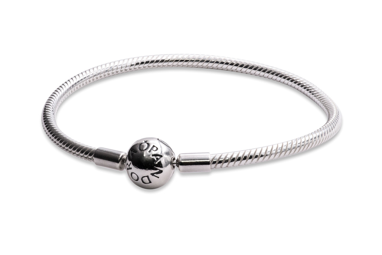Pandora Silver Snake Chain Bracelet with Branded Clasp - Silver Amazon.com: PANDORA Moments Barrel Clasp Snake Bracelet  main image 2