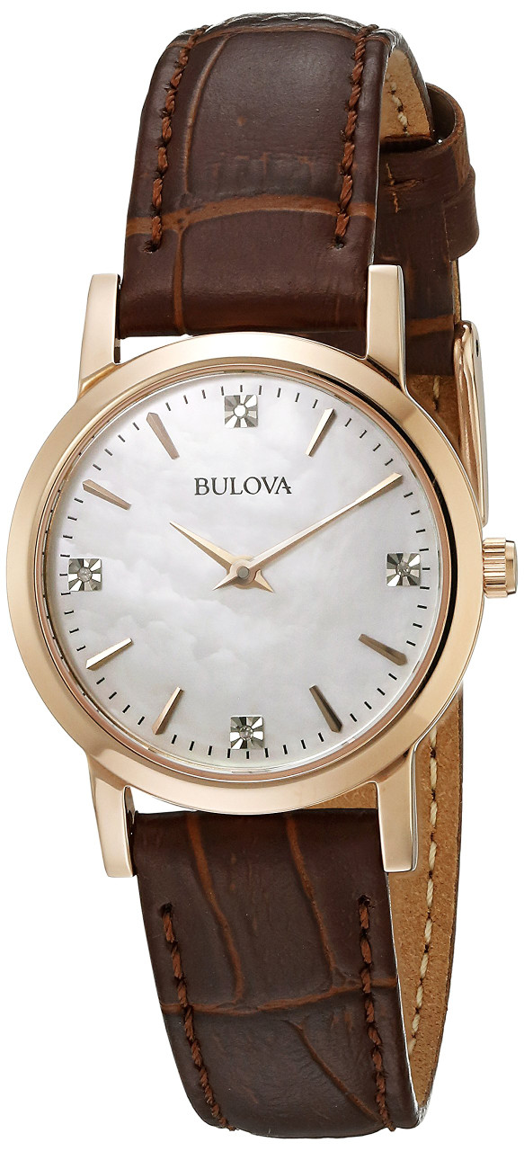 Bulova Diamond Gallery Leather Ladies Watch 97P105