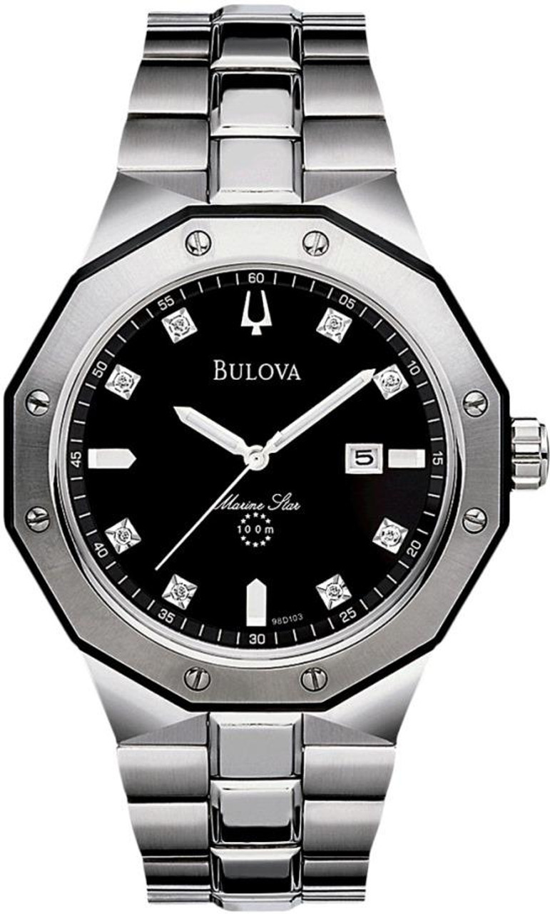 Bulova Marine Star Stainless Steel Diamond Mens Watch 98D103