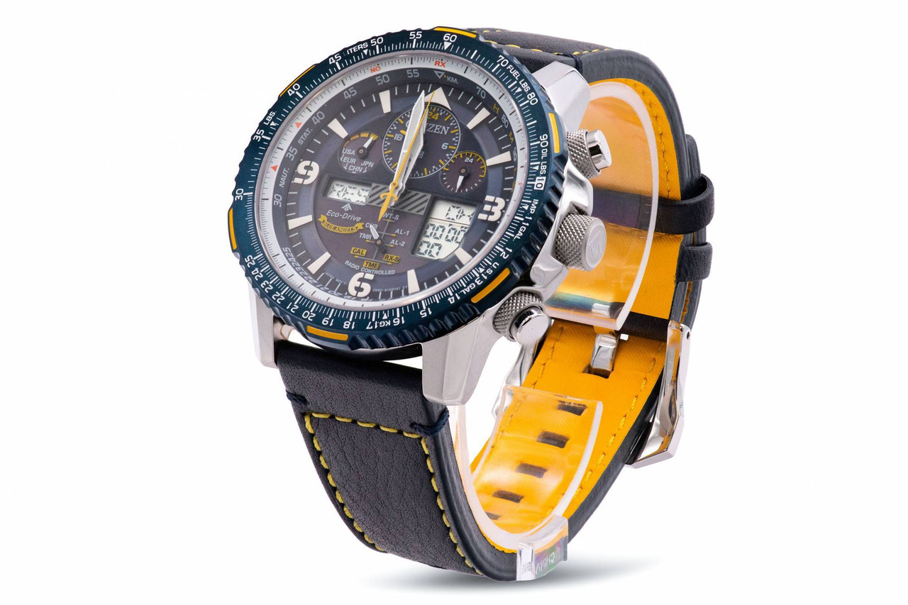 Citizen JY8078-01L Uomo – Orologio Analogico In Acciaio E Pelle Con Radiofrequenza – Blue Angels