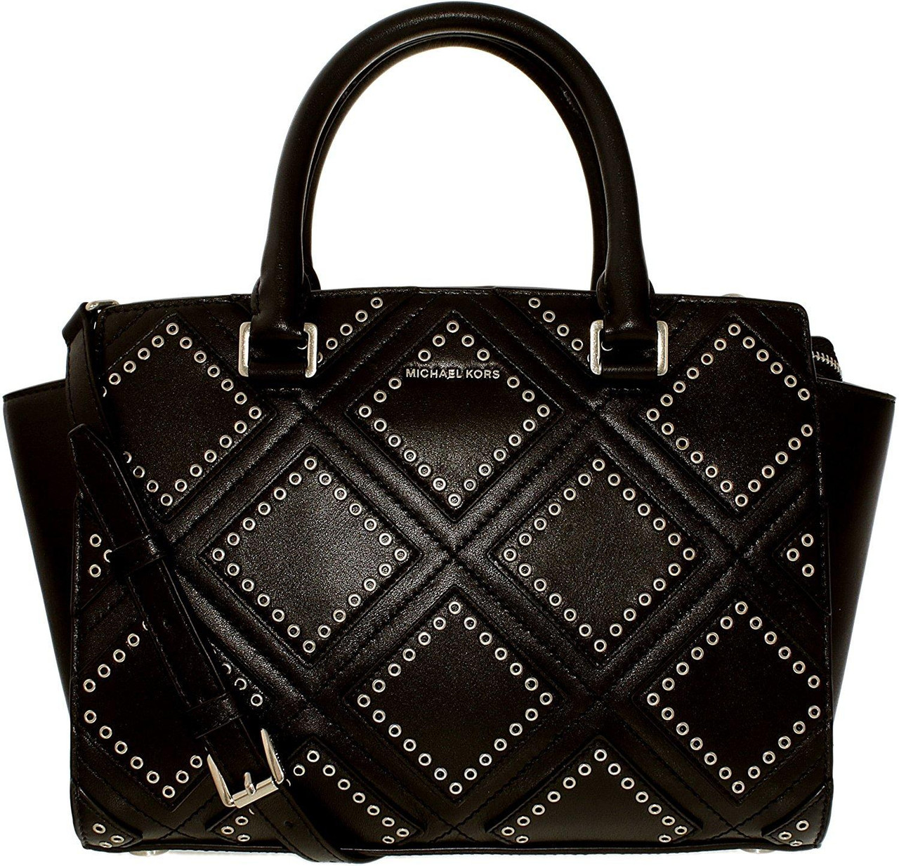 Michael Kors Selma Medium Diamond Grommet Leather Satchel - Black