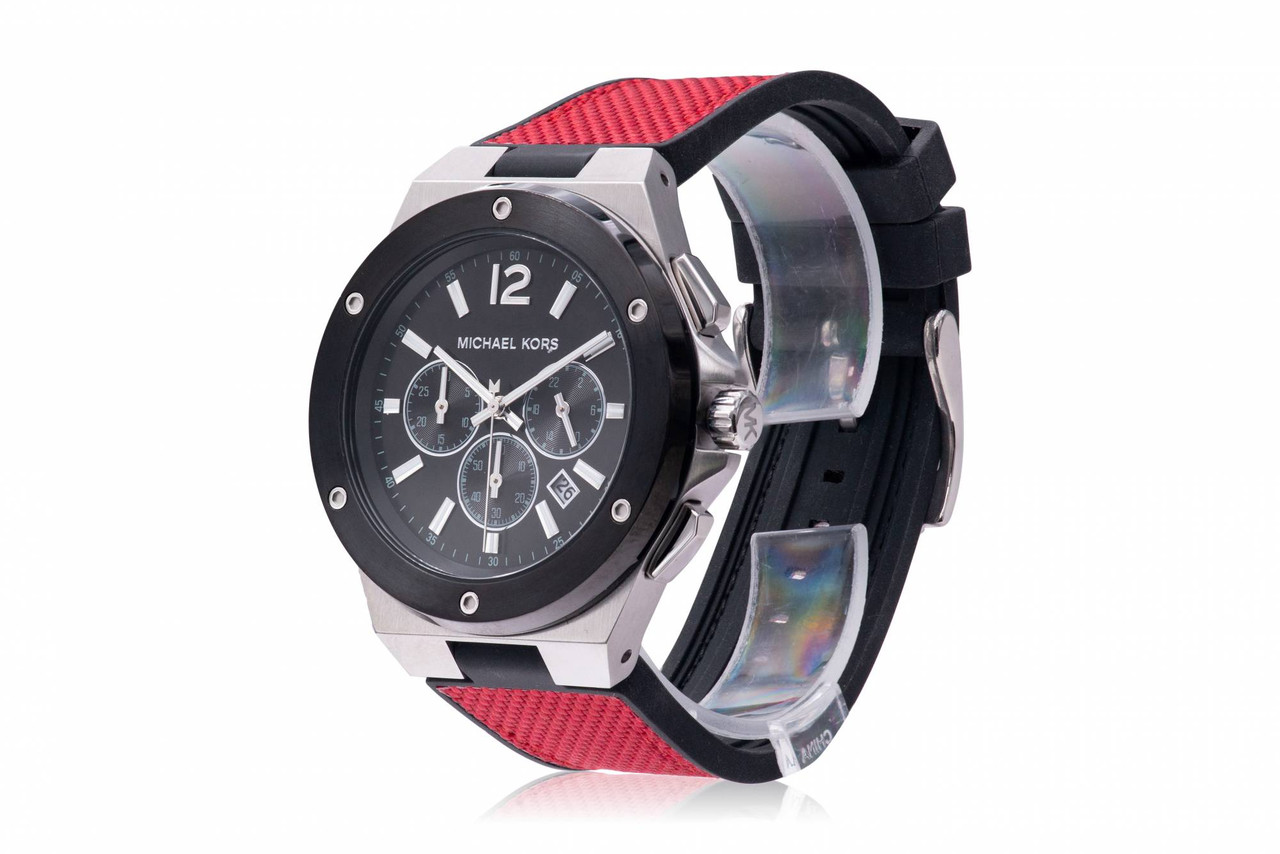 Michael Kors Lennox Chronograph Black and Red Nylon Mens Watch MK8943