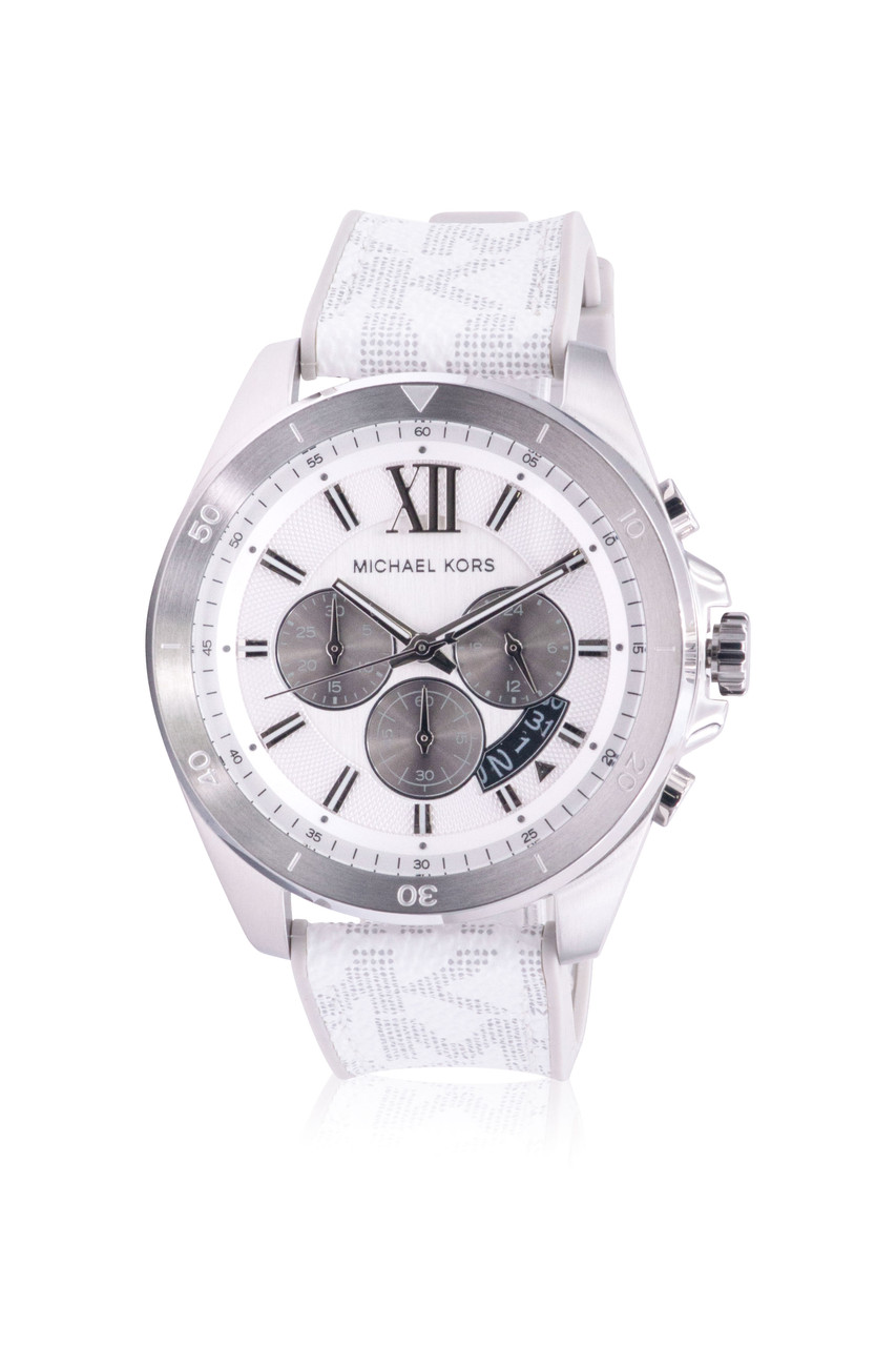 Michael Kors Brecken Chronograph Gray Inc And Mens White Watch PVC Jacob - Time MK8949