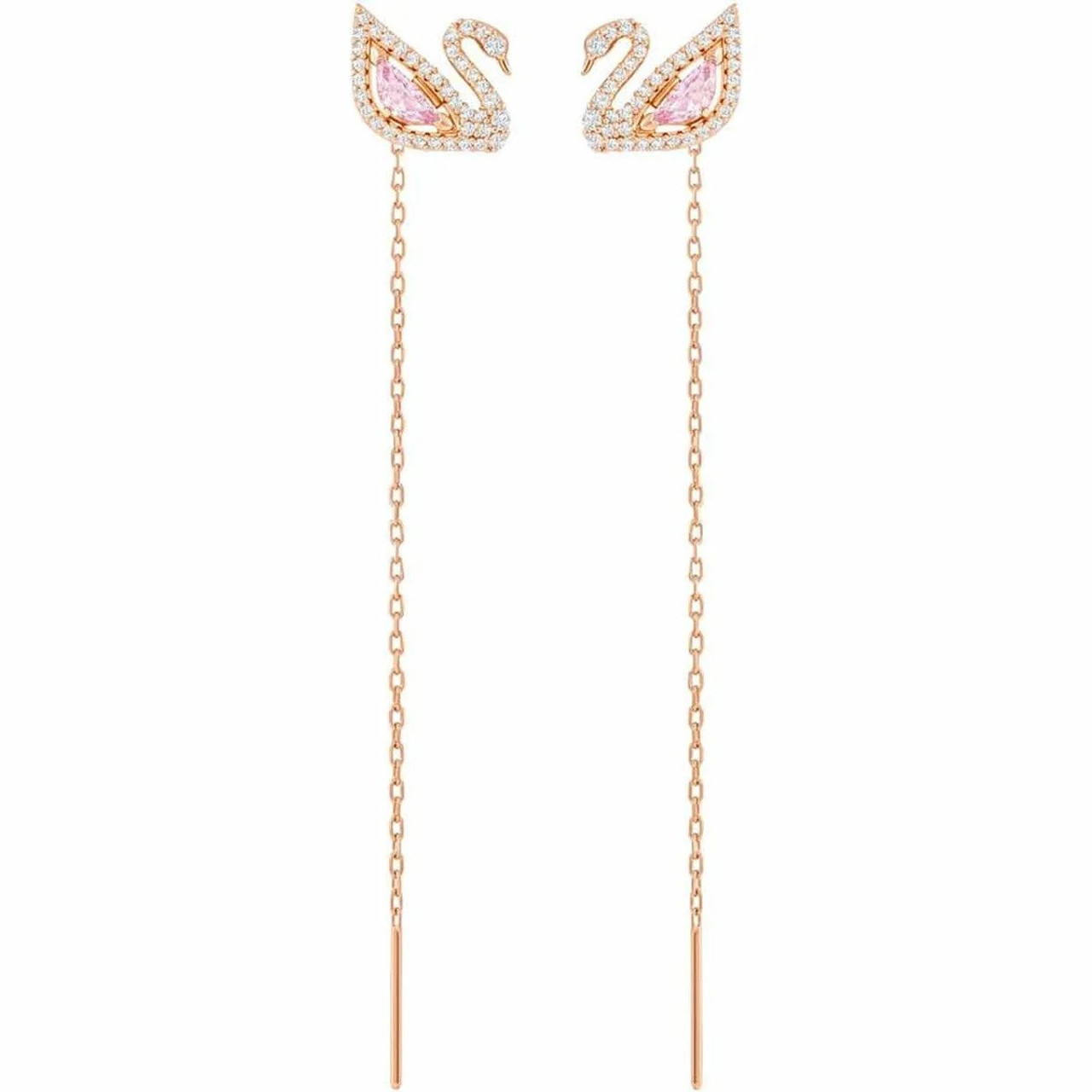 Swarovski Dazzling Swan Drop Earrings Swan - Pink - Rose Gold-Tone