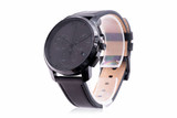 Movado Bold Thin Black IP Black Leather Chronograph Mens Watch 3600835