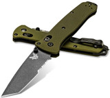 Benchmade Bailout Axis Serrated Edge Gray Coated Tanto Blade - Green Aluminum Handle 537SGY-1
