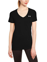 Under Armour Womens Tech V-Neck - S - Black/Metallic Silver 1255839-002-GRY-S