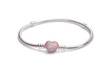 PANDORA Rose Pave Heart Clasp Sterling Silver Bracelet - 586292CZ-17