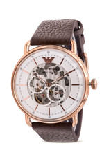 Emporio Armani Rose Gold-Tone Leather Automatic Mens Watch AR60027