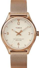 Timex Waterbury Traditional Womens 34mm Rose Gold-tone Case Cream Dial Mesh Band TW2T36200