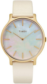 Timex Metropolitan Transcend 38mm Gold-tone Case MOP Dial Cream Leather Strap TW2T35400