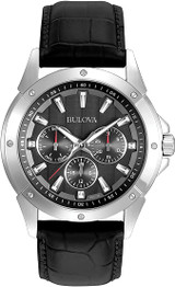 Bulova Multi-Function Black Leather Mens Watch 96C113