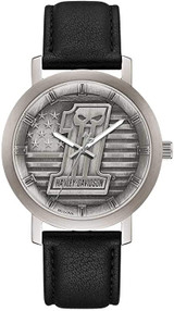 Harley-Davidson #1 Skull Stars & Stripes Leather Mens Watch 76A163