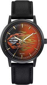 Harley-Davidson Flames Embody B&S Leather Mens Watch 78A123