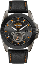Harley-Davidson Gray-Tone Stainless Steel & Leather Mens Watch 78B182