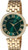 Anne Klein Gold-Tone Crystal Bezel Green Sunray Dial Ladies Watch AK/2230GNGB
