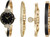 Anne Klein Gold-Tone Black Dial X-Shaped Bangle Set Ladies Watch AK/2716BKST