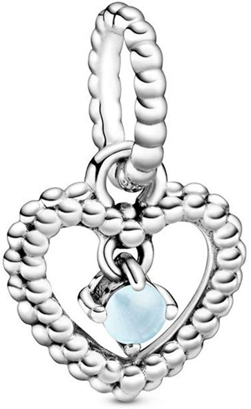 PANDORA Sky Blue Beaded Heart Dangle Charm - 798854C07